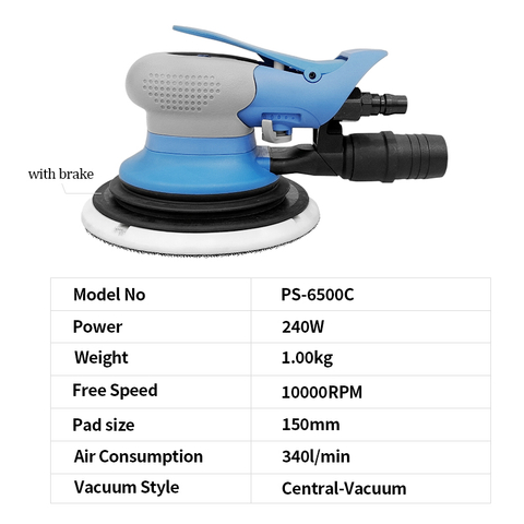 PANDAS Pneumatic dry grinder industrial grade 6-inch central suction car furniture polishing pneumatic sandpaper machine high-speed waxing polishing vacuum car
