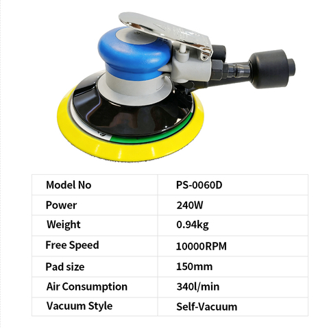 PANDAS 6-inch pneumatic self-cleaning polishing machine, car polishing machine, furniture, wood air grinder, dry grinder, eccentric dust-free
