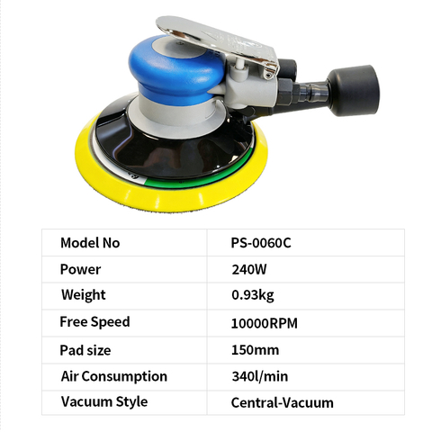PANDAS 6 Inch Central Vacuum Pneumatic Sander for Polishing