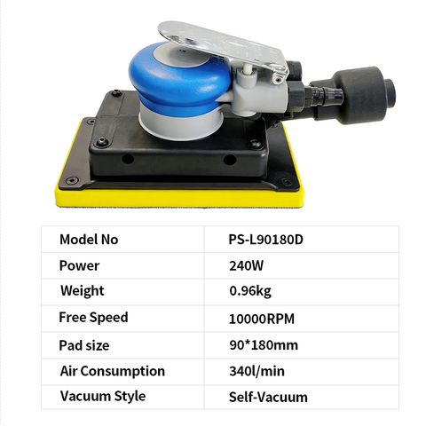 PANDAS 90×180mm Self‑Vacuum Pneumatic Sander Square Orbital Air Sander Industrial‑Grade Sanding Machine for Auto Body Woodworking Furniture Polishing and Putty Grinding